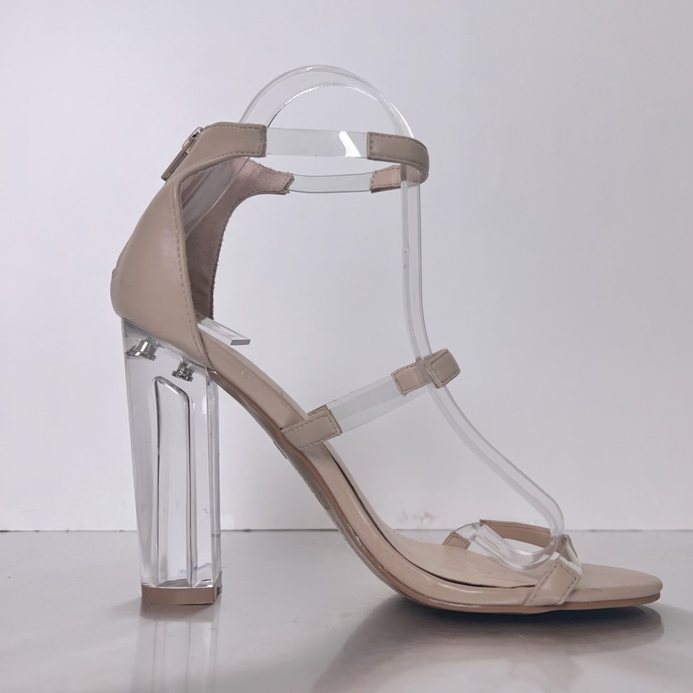 Bamboo Tan Clear Blocked Heels. Size8 1/2
